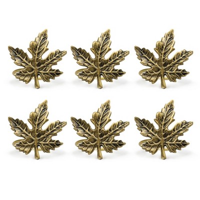 6pk Gold Maple Leaf Napkin Rings Gold - Design Imports