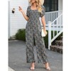 Women's Summer Smocked Jumpsuits Casual Square Neck Short Sleeve High Waist Wide Leg Rompers with Pockets - 2 of 4