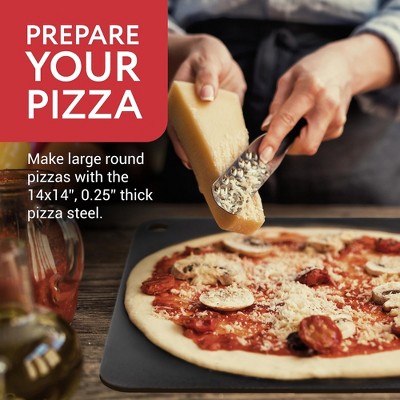 14x14 Inch Black Steel Pizza Baking Plate with Finger Hole