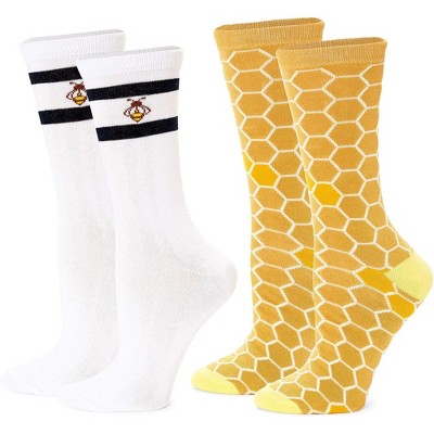 Zodaca 2-Pair Bee Cute Crew Socks for Women Dress up Boots Sneakers (One Size)