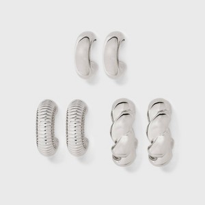 Chunky Graduated Hoop Earring Set 3pc - Wild Fable™ Silver: Plastic, Nickel-Free Metal, Post Closure - 1 of 2
