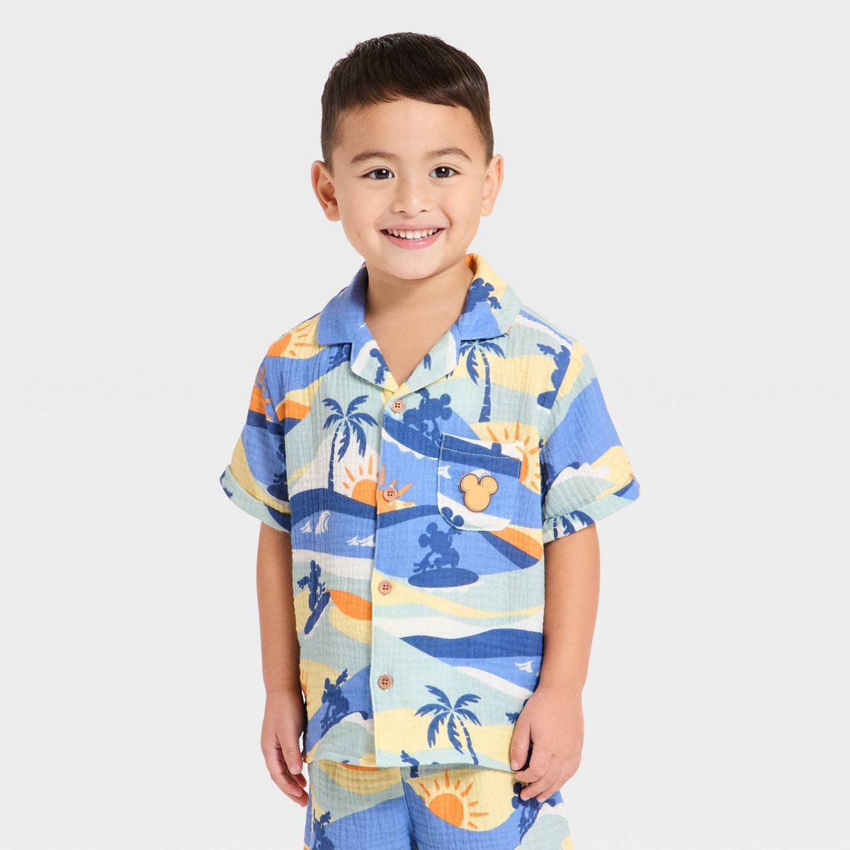 Toddler Boys' 2pc Disney Mickey Mouse Gauze Short Sleeve Button-Down Shirt & Shorts Set - thumbnail 3
