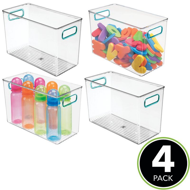 mDesign Plastic Storage Organizer Bin for Kid/Baby Supplies, 4 Pack - Clear/Blue, 3 of 10