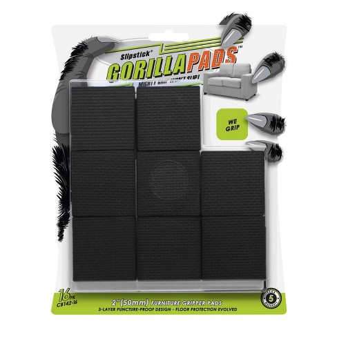 GorillaPads 2 Square Gorilla Pad Non Slip Furniture Floor Protection Pad Black Floor Care Accessories 16 Pack