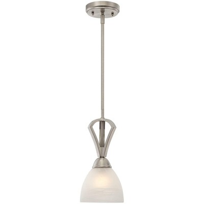 Possini Euro Design Satin Nickel Mini Pendant Light 6" Wide Modern White Alabaster Glass Fixture for Kitchen Island Dining Room