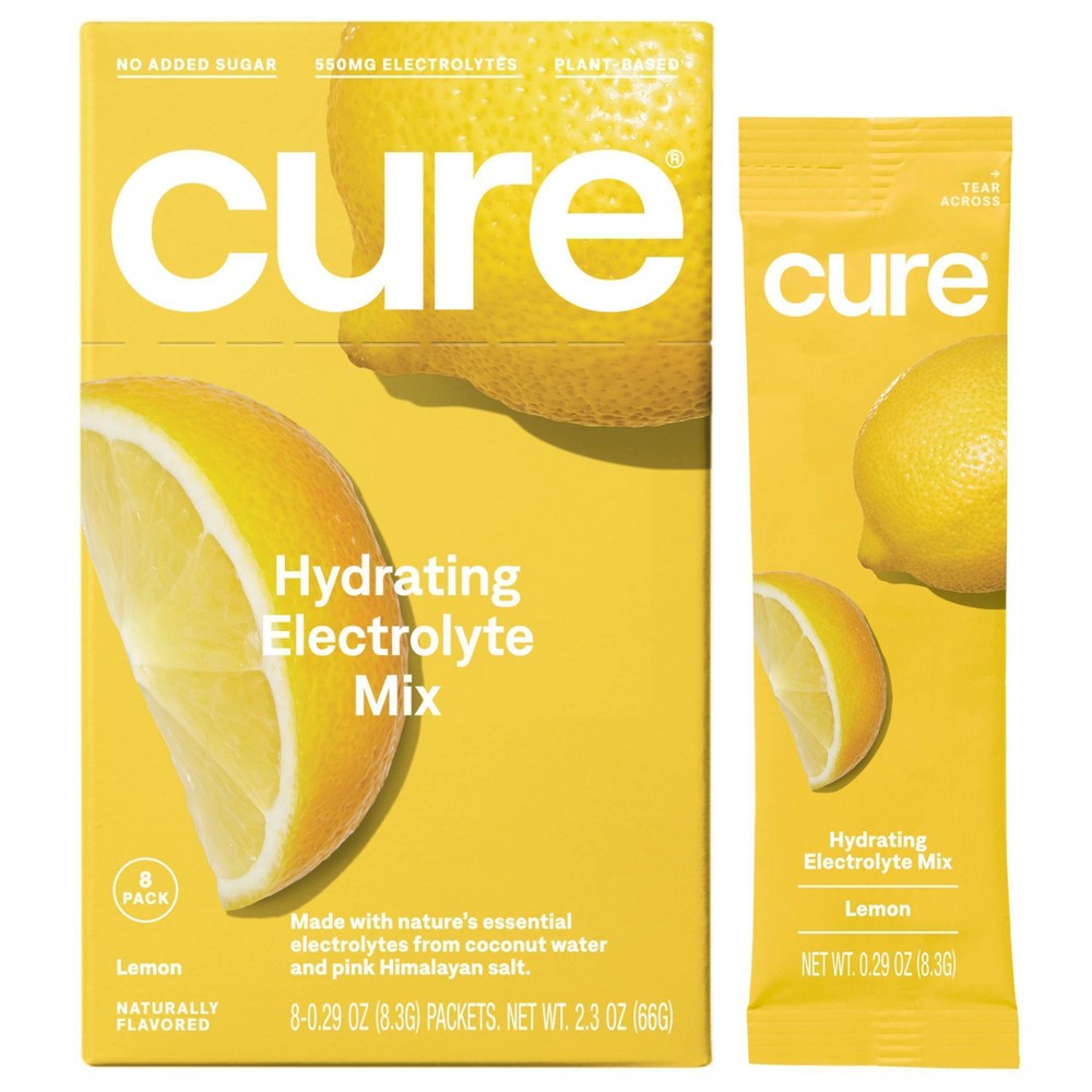 Cure Hydration Electrolyte Vegan Drink Mix Powder - Lemon - 2.3oz/8pk