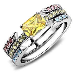 Slickblue Women’s Stainless Steel Ring, Topaz CZ Center with Multicolor Accents, Polished Finish, Sizes 5-10 - 1 of 4