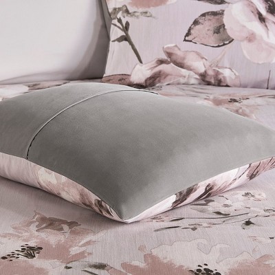 Gray Floral Microfiber Full Comforter Set with Shams