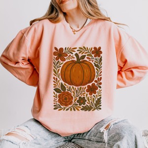 Simply Sage Market Pumpkin Boho Floral Lightweight Garment Dyed Sweatshirt - 1 of 4