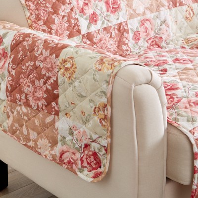 Burgundy and Taupe Floral Patchwork Microfiber Recliner Protector