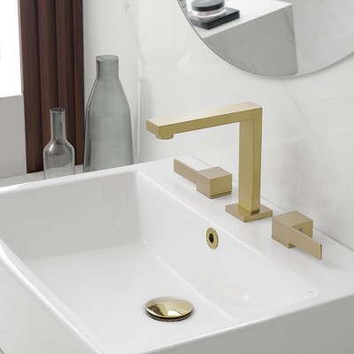Brushed Gold Widespread Double Handle Mid-Arc Bathroom Faucet
