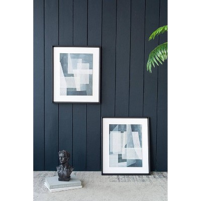 Set of 2 Blue Geometric Abstract Canvas Prints with Black Frames