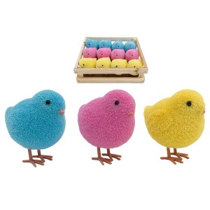 Transpac Mini Resin Flocked Chicks in Crate S/12 Home Decorations Easter - 1 of 1