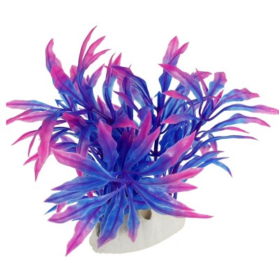 Unique Bargains Aquarium Tank Plastic Artificial Grass Plant 4.3" Fuchsia Blue