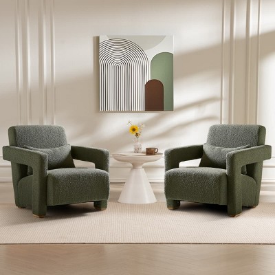 Modern Accent Chair with Right-Angle Armrests, Lumbar Pillow and Square Wood Legs, Boucle Chair for Living Room, Bedroom, or Study-Tanpinhause