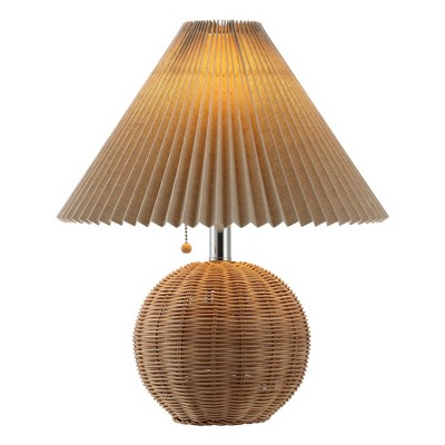 Natural Rattan Table Lamp with Dark Beige Linen Shade