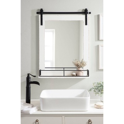 White Rectangular Wood Wall Mirror with Shelf