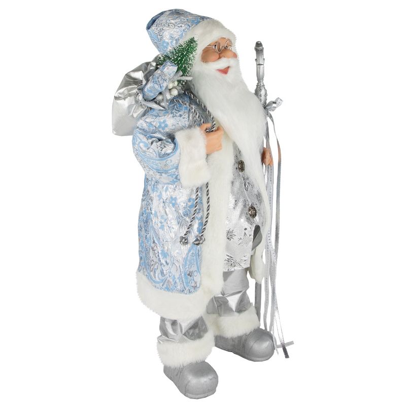 Northlight 24" Blue and Silver Ice Palace Santa Claus with Staff and Bag Christmas Figure, 3 of 6