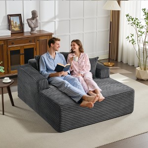 54.3" Oversized Chaise Lounge Indoor, Wide Boneless Corduroy Loveseat with 4 Pillows, Comfy Fluffy Reading Couch - 1 of 4
