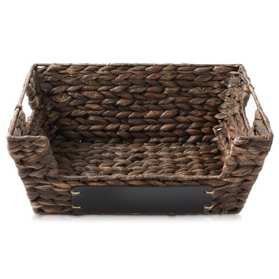 Espresso Water Hyacinth Rectangular Storage Baskets with Chalkboard Labels