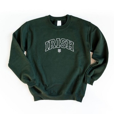 Simply Sage Market Women's Graphic Sweatshirt Embroidered Irish Varsity Clover St. Patrick's Day - White Ink