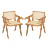 Okak Set of 2 Mid Century Rubberwood Arm/Armless Dining Chairs with Rattan Back,Farmhouse Accent Chairs for Dining Room,Restaurant - 2 of 4