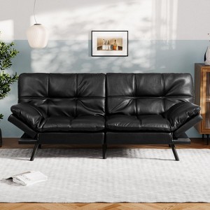 Dyonery 71" Futon Convertible Memory Foam Sofa Bed, Modern Loveseat for Living Room, Adjustable Armrests Backrest Sofabed, Linen Fabric - Light Gray - 1 of 4