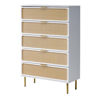 AMERLIFE  Rattan Boho  Dresser with Rubberwood Legs