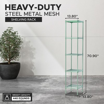 Sage Green Metal Mesh 5-Tier Storage Shelving Tower