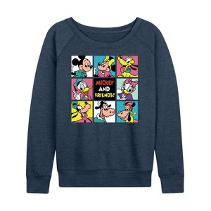 Women's - Disney - Mickey Mouse and Friends Grid Lightweight French Terry Wide Neck Long Sleeve Shirt - 1 of 4