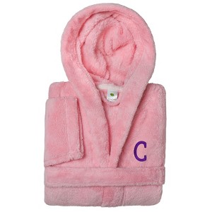 Personalized Linum Kids 100% Polyester SUPER PLUSH Double Brushed Hooded Bathrobe in Purple Bookman Font - 1 of 3