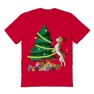 Rerun Island Men's Christmas Tree Dog Short Sleeve Graphic Cotton T-Shirt - 1 of 1
