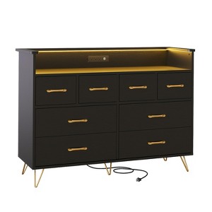 Dresser for Bedroom with LED Light & Charging Station, 8 Drawers Wooden Dressers - 1 of 4