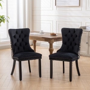 PAGED Set of 2 Modern Velvet Dining Chairs with High-Back Tufted Design & Solid Wood Legs,Armless Chairs for Kitchen,Living Room - 1 of 4