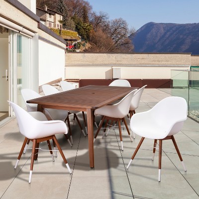 9pc Metz Rectangular Eucalyptus/Resin Patio Dining Set White - Amazonia