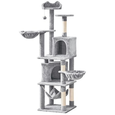 Yaheetech 69"H Large Plush Cat Tower with 2 Condos for Cats Kittens - Light Gray