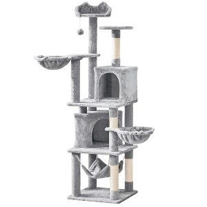 Yaheetech 69"H Large Plush Cat Tower with 2 Condos for Cats Kittens - Light Gray - 1 of 4