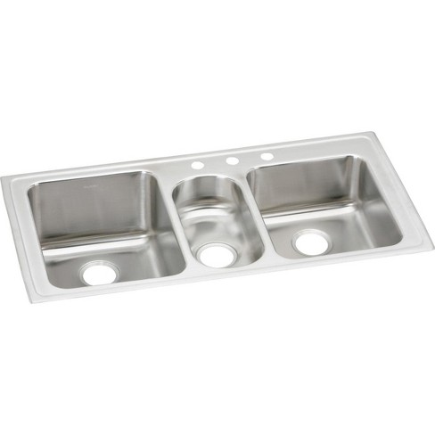 Elkay Lgr4322 Harmony Lustertone Stainless Steel 43 X 22 Triple Basin Top Mount Kitchen Sink 3 Faucet Holes