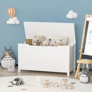 KWPZQEB Kids Wooden Toy Box/Bench with Safety Hinged Lid - Gift for Ages 2+ - 1 of 4