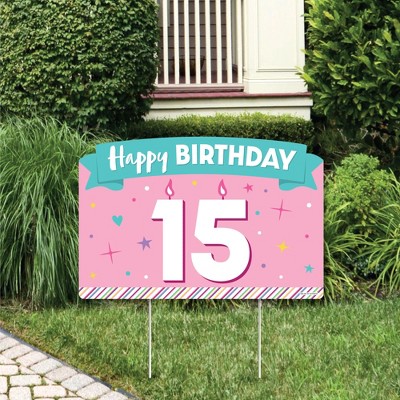 Big Dot of Happiness Girl 15th Birthday - Teen Birthday Party Yard Sign Lawn Decorations - Happy Birthday Party Yardy Sign