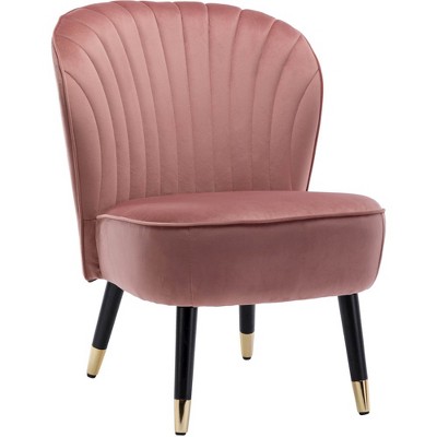 Omax Decor,Jane Modern Wood and Velvet Fabric Upholstered Accent Chair in Pink