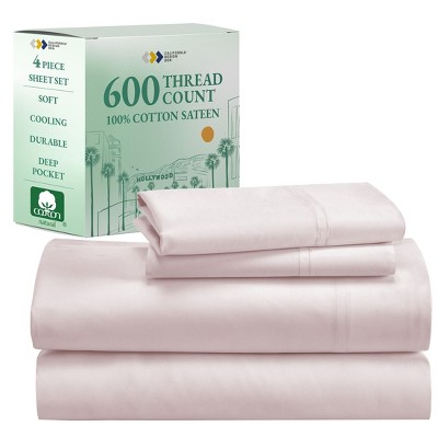 5-Star Luxury Sheet Set | 600 Thread Count 100% Cotton Sateen | Soft & Crisp Bed Sheets with Deep Pockets by California Design Den