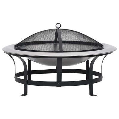 vidaXL Outdoor Fire Pit with Grill Stainless Steel 29.9 in.