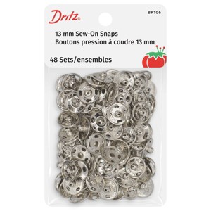 Dritz 48ct Size 3 Sew-On Snaps Nickel: Metal Sewing Fasteners for Clothing, Silver, 4.8" Length, 2.9" Width - 1 of 3