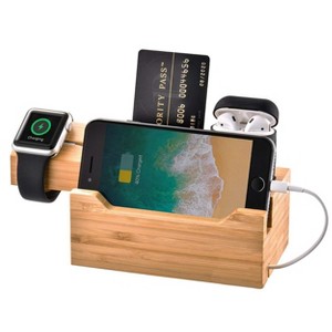Trexonic 3 in 1 Bamboo Charging Station with Card Holder - 1 of 3