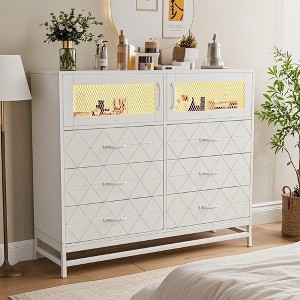 Jojoka 6-Drawer & 2-Door Storage Cabinet Dresser with Built-In Charging Station and RGB LED Lighting – Tall White Chest, White - 1 of 4