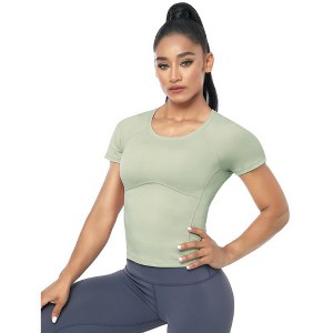 Workout Crop Tops for Women Short Sleeve Workout Shirts for Running Gym Yoga Athletic Exercise - 1 of 4