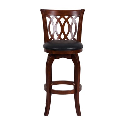 Black Faux Leather and Wood Swivel Bar Stool