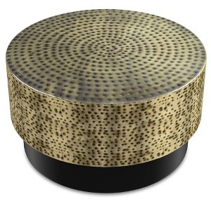 WyndenHall Hinton Metal Coffee Table Antique Gold/Black: Mid-Century Modern, Scratch-Resistant, 30" Diameter - 1 of 4
