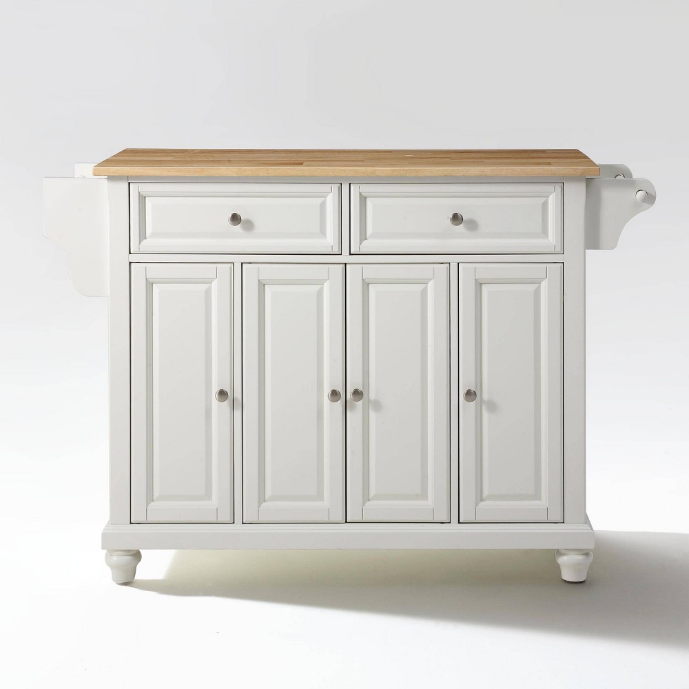 Cambridge Natural Wood Top Kitchen Island White - Crosley: Adjustable Shelves, Towel Bar, Storage Cabinets